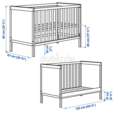 IKEA White Wooden Baby Crib - Simple Convertible Cot (Good Condition)