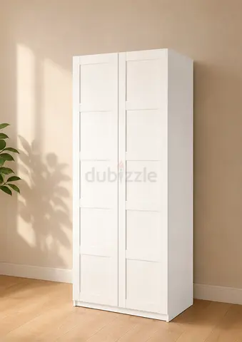 White Double Door Wardrobe with Paneled Design