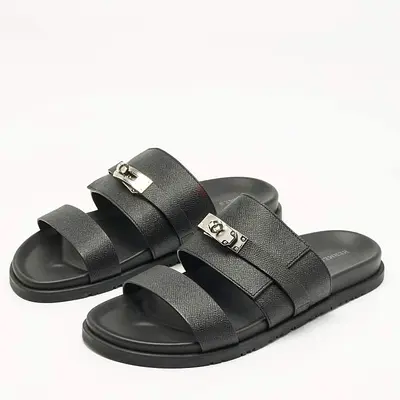 Hermès Black Leather Jackson Sandals Size 41