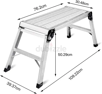 Aluminium Folding Work Platform Step Stool - 76cm x 30cm, 50cm Height