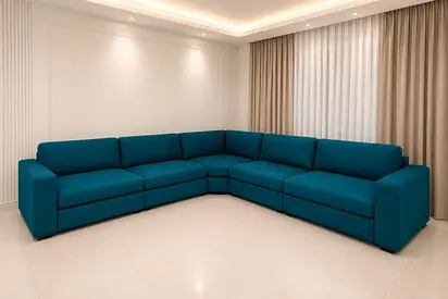 Modern Teal Blue Sectional L-Shaped Sofa