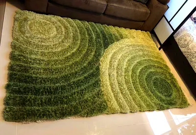 Green $%! Rug with Circular Pattern - Good Condition-JVC