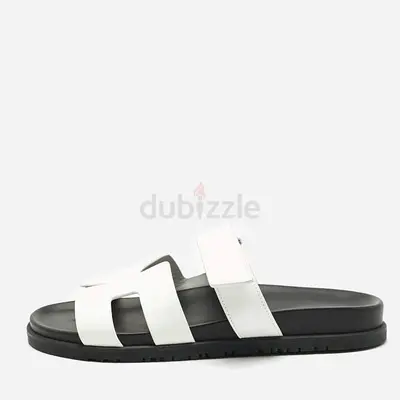 Hermes White Leather Chypre Slide Sandals Size 42