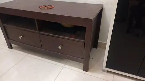 Dark wood TV stand / media console with drawers - good condition