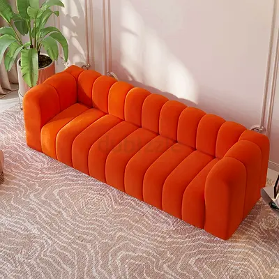 New Modern Orange 3-Seater Velvet Sofa —