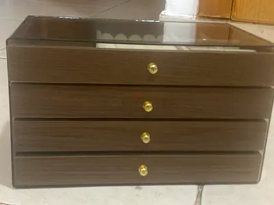 Wooden 4-Drawer Jewelry Box with Glass Top