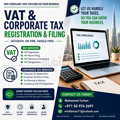 VAT Registration | VAT Return Filing | Corporate Tax Registration Filing | UAE Tax Consultant