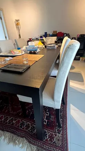 Solid Dark Wood Dining Table with10 Upholstered Chairs