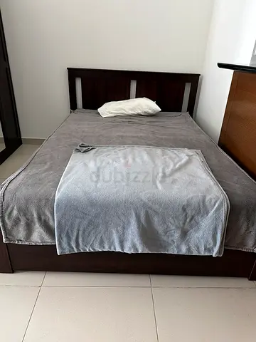 Single Wooden Bed Frame with Headboard - Dark Brown, Good Condition , Open to negotiation