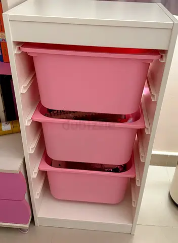 IKEA Trofast white frame with 3 pink bins