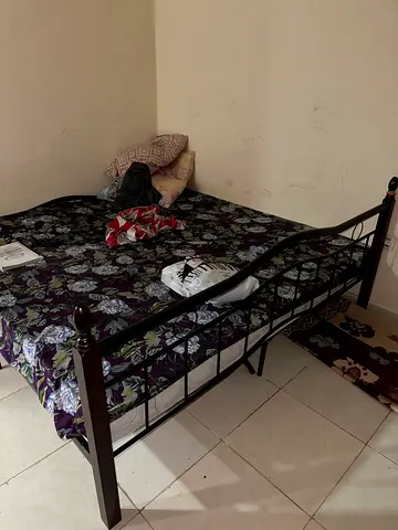 Metal king size single bed frame with mattress - good condition