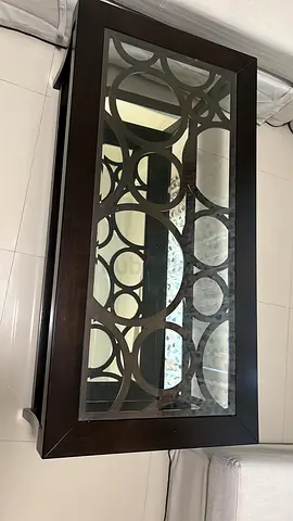 Dark Wood Coffee Table with Decorative Glass Top(URGENT SALE)