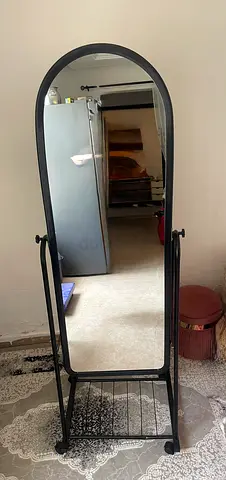 Metal Framed Full Length Standing Dressing Mirror on Wheels
