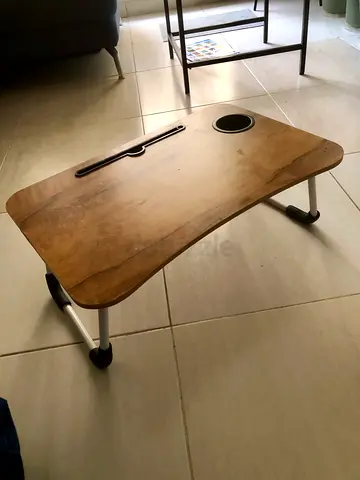 Adjustable Wooden Lap Desk with Cup Holder and Tablet Slot
