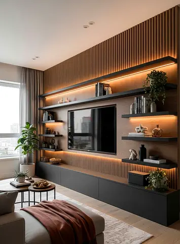 Modern Wall Mounted Entertainment Center with LED Lighting
