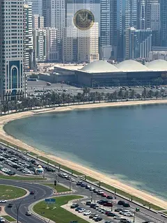 One Bedroom Apartment for Annual Rent in Al Khan Sharjah Direct Sea View Free Parking Gym Pool Balco