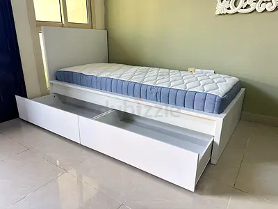 Ikea White single bed with under-drawers and mattress 90cm x 200cm. Very useful for limited spaces