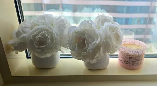 Set of 2 White Artificial Rose Arrangements in Small Pots