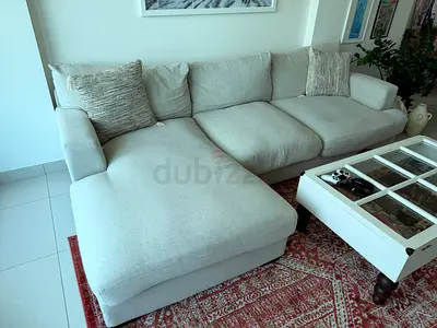 Light Beige L-Shape Sofa 4 Seater Couch Large