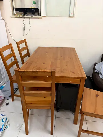 IKEA Solid Wood Dining Table with 4 Chairs - Natural Finish
