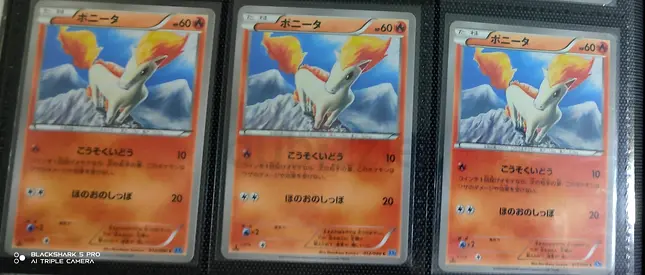 Set of 3 Japanese Ponyta Pokémon Cards (Common) in Sleeves