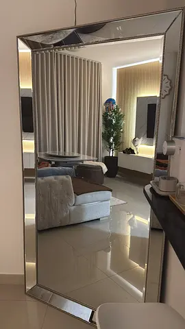 Large Standing Floor Mirror with Beveled Edge Frame