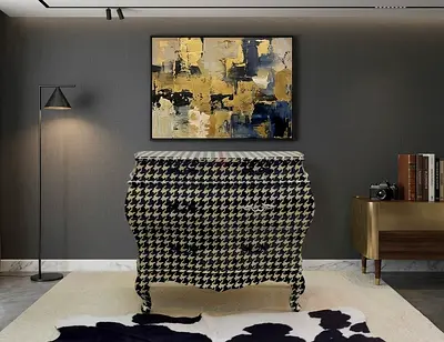 Rare Vintage-style houndstooth chest of drawers (curved) - good condition