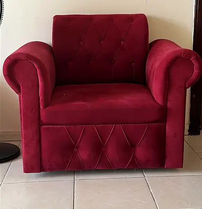 Burgundy Velvet Armchair - Comfortable Single Sofa Seat