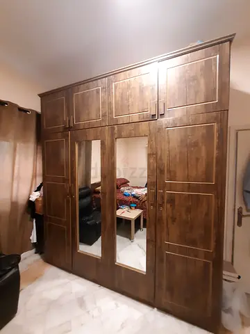 Solid Wood 4-Door Wardrobe with Mirrors - Good Condition