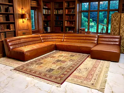 Marina Timothy Oulton Large brown leather sectional sofa