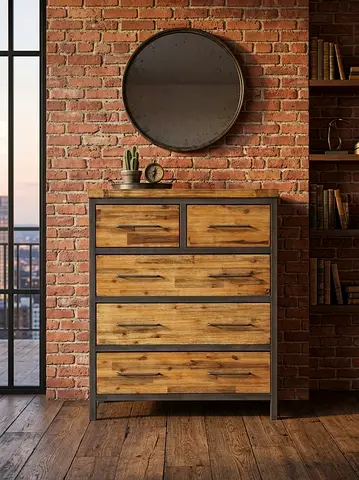 Wooden 5-Drawer Chest Dresser with Industrial Metal Frame