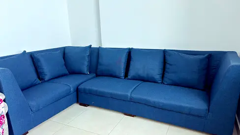 Blue L-shaped Corner Sofa — Comfortable 3+2 Seater