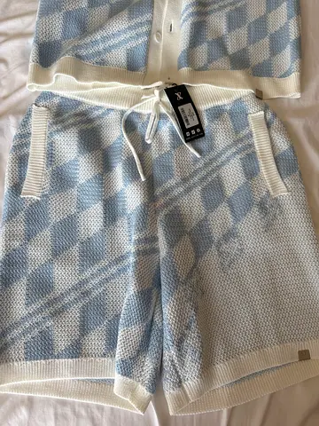 Light blue and white mens two piece shorts and shirt Medium