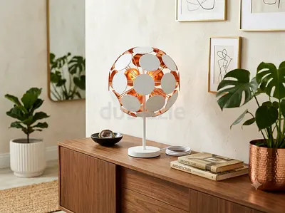 Modern Round Decorative Table Lamp with Copper Accents