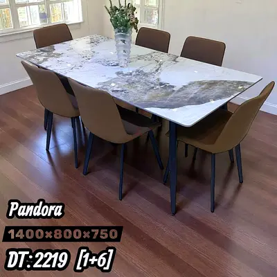 Pandora Marble-Top Dining Table with 6 Chairs (1400x800)