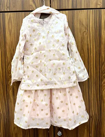 Kids Light pink embroidered traditional dress set (kurta with sharara) - gently used