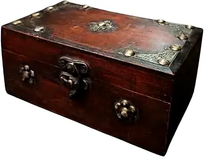 Antique Wooden Decorative Jewelry Box with Metal Fittings- 17L x 10W x 7.5H centimeters