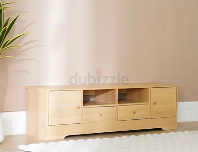 Light Wood TV Console Cabinet with Drawers and Shelves