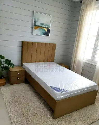 Single bed frame with new mattress and storage - beige