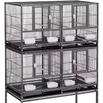 Large 4 Compartment Bird Cage Stack with Stand and Feeders