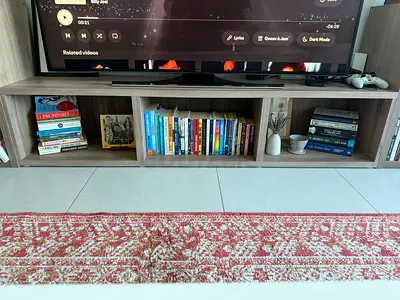 TV media unit shelf stand wood walnut color