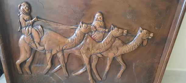 Unique handcrafted Antique wooden art men riding horses