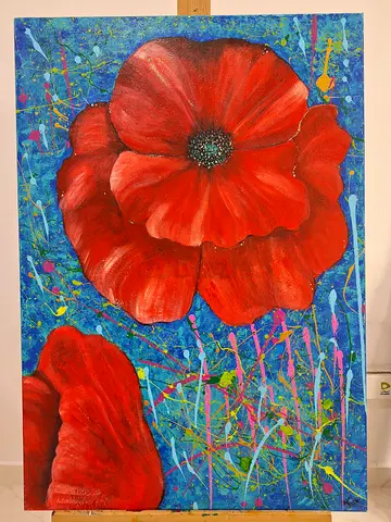 Original Acrylic Painting of Red Poppies on Canvas