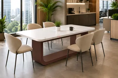 White Luxury Rectangular Office Pantry Table for 4–6 People | Office Pantry Table UAE