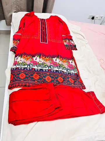 Red embroidered Pakistani 3 piece suit size medium to large