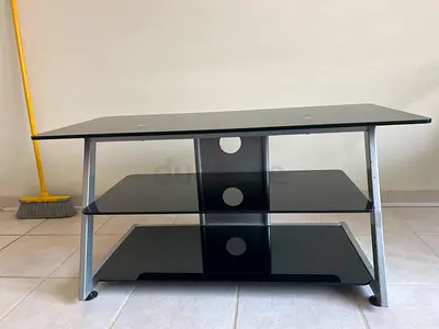 Black tempered Glass adjustable TV Stand with 3 Shelves (removable middle shelf)