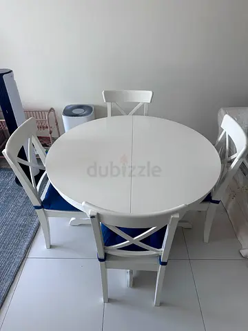 White Round Dining Table with 4 Chairs - Good Condition