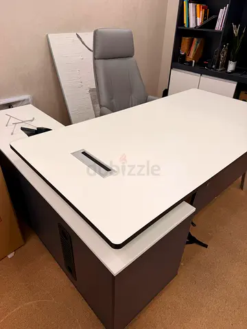 Modern Executive Office Desk with Side Cabinet