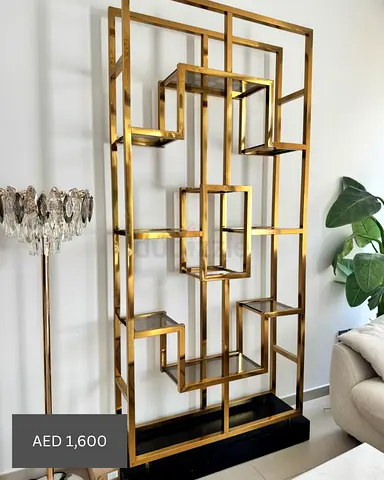 Gold Geometric Display Shelf / Room Divider - Modern Metal Bookcase