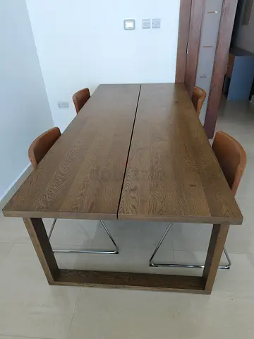 Solid Wood Dining Table with Metal Base - 8 seater,with 4 chairs only Rustic Oak